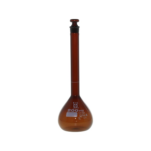 Shibata Scientific 容量瓶（全容量瓶）定制 A 棕色，带玻璃平塞 200mL 026100-200A