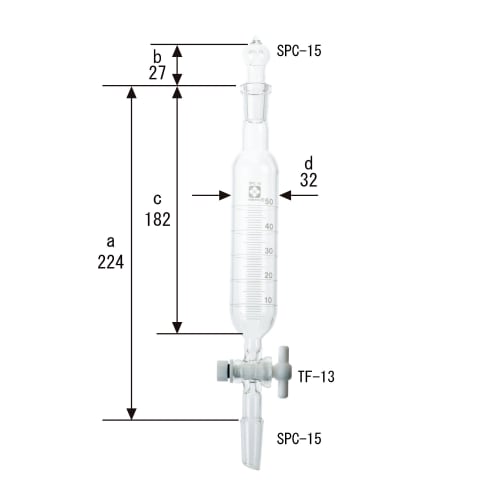 SPC 圆柱形分液漏斗，带 PTFE 旋塞和刻度 50mL 030270-1550