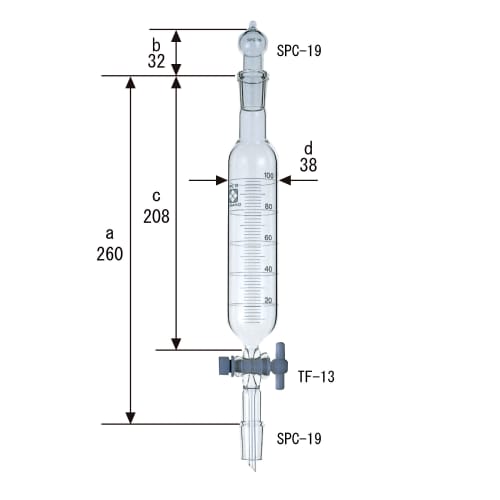 圆柱形 SPC 分液漏斗，带 PTFE 旋塞和刻度 100mL 030270-19100