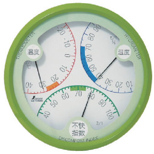 Shinwa温湿度计不适指数R-2圆形15cm绿色70500