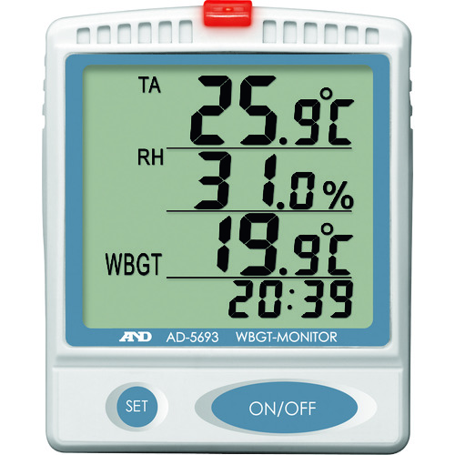 Ａ＆Ｄ　熱中症指数モニター　壁掛・卓上型　ＡＤ５６９３　一般（ＩＳＯ）校正付（検査成績書＋トレサビリティ体系図）　AD5693-00A00