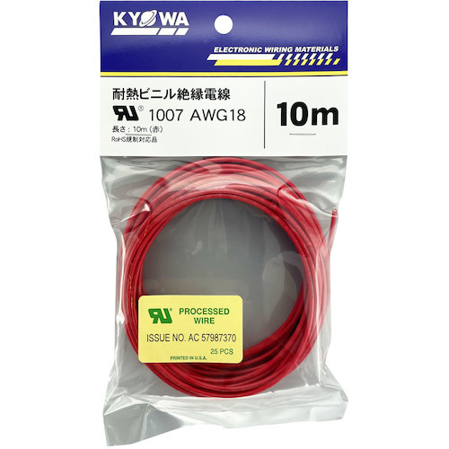 kyomiwa UL耐热乙烯基绝缘电线UL1007 AWG18 10M红色UL1007 AWG18 AWG18 10M RD