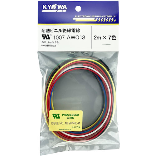 kyоwaul耐热乙烯基绝缘电线UL1007 AWG18 2MX7颜色UL1007 AWG18 AWG18 2M x 7